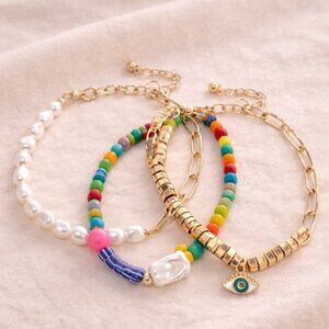 3/$20 3-Piece Beaded & Evil Eye Charm Stack Bracelet Set